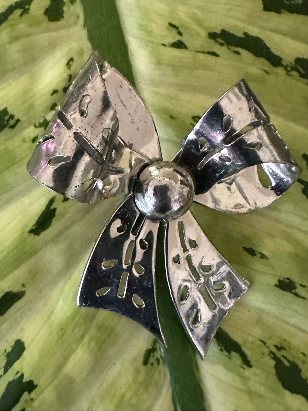 Silver Bow Brooch - Decorative Metal Pin